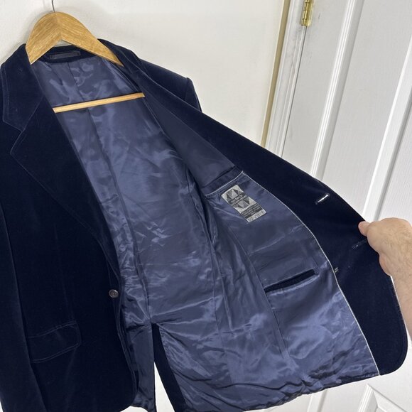 Vintage John Stephen Of London Limited Edition Men 38 Blue Velvet Blazer - Picture 5 of 9